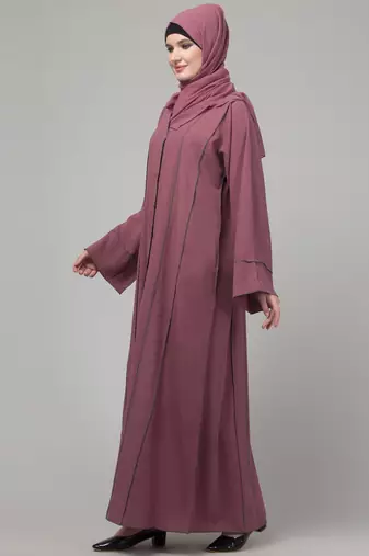 Mauve contrast detailing abaya with hijab