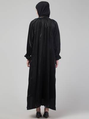 Black organza elastic sleeve abaya with hijab 2