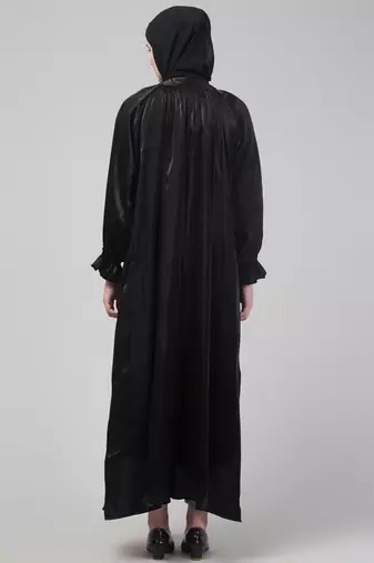 Black organza elastic sleeve abaya with hijab