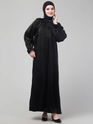 Black organza elastic sleeve abaya with hijab 1