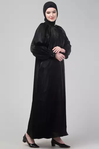 Black organza elastic sleeve abaya with hijab