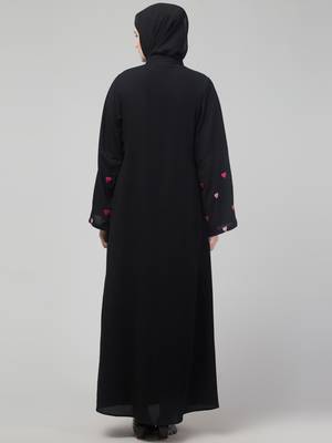 Black heart embroidery sleeve abaya with hijab 2
