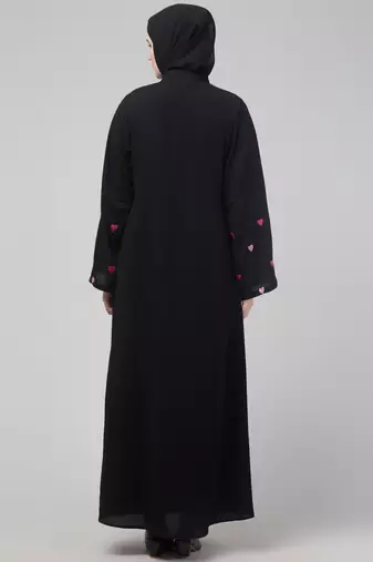 Black heart embroidery sleeve abaya with hijab