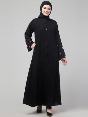 Black heart embroidery sleeve abaya with hijab 3