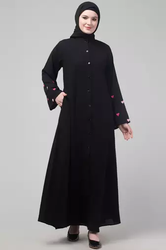 Black heart embroidery sleeve abaya with hijab
