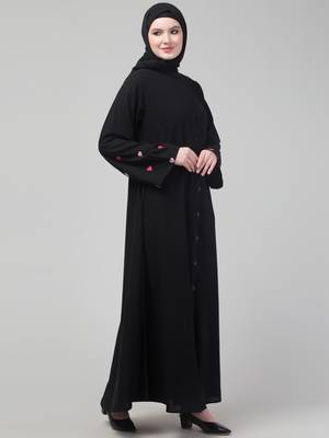 Black heart embroidery sleeve abaya with hijab 4