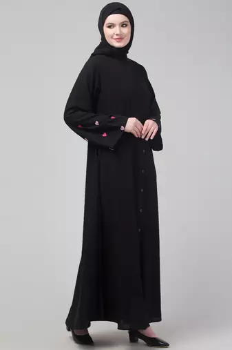 Black heart embroidery sleeve abaya with hijab
