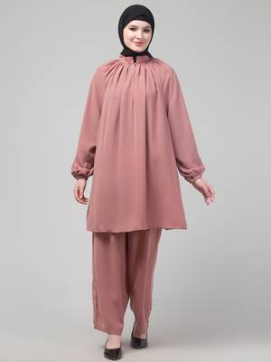 Mauve matt nida abaya cordset with hijab 3