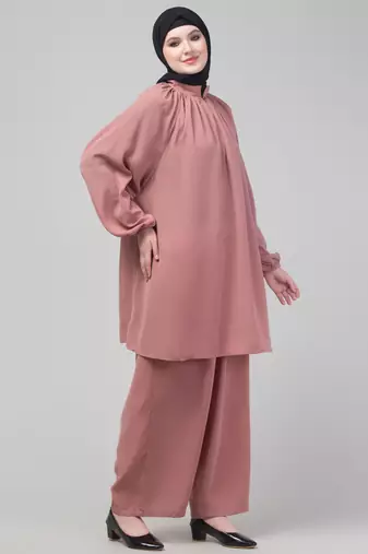 Mauve matt nida abaya cordset with hijab