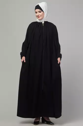 Black Nida Designer Style Plain Abaya Dress