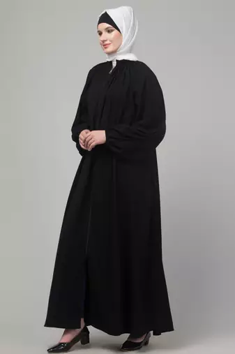 Black Nida Designer Style Plain Abaya Dress