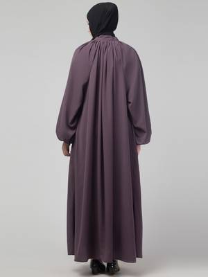 Purple matt nida front zip elastic sleeve abaya with hijab 2