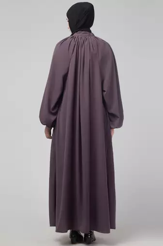 Purple matt nida front zip elastic sleeve abaya with hijab