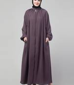 Purple matt nida front zip elastic sleeve abaya with hijab