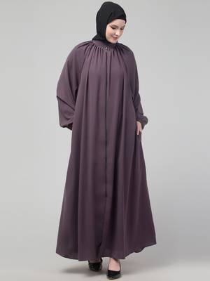 Purple matt nida front zip elastic sleeve abaya with hijab 3