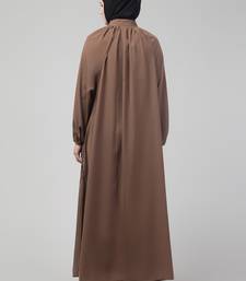 Light brown matt nida front zip elastic sleeve abaya with hijab