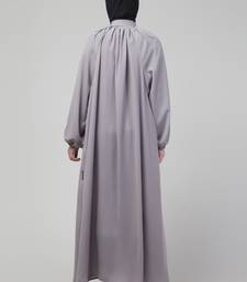 Light grey matt nida front zip elastic sleeve abaya with hijab