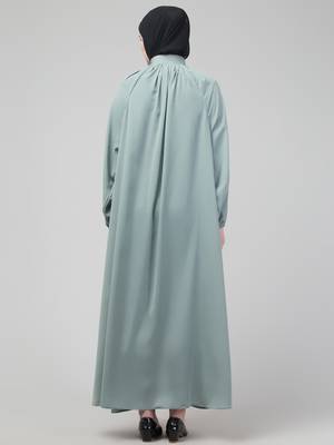 Sage matt nida front zip elastic sleeve abaya with hijab 2