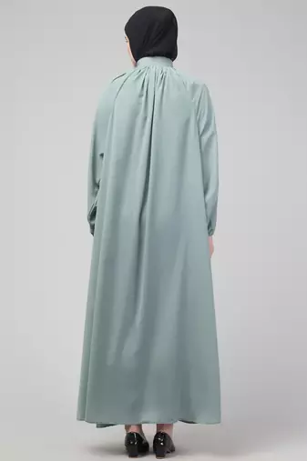 Sage matt nida front zip elastic sleeve abaya with hijab