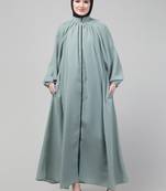 Sage matt nida front zip elastic sleeve abaya with hijab