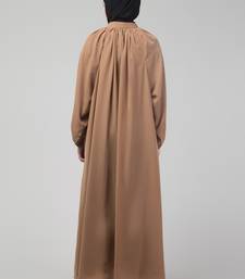Beige matt nida front zip elastic sleeve abaya with hijab