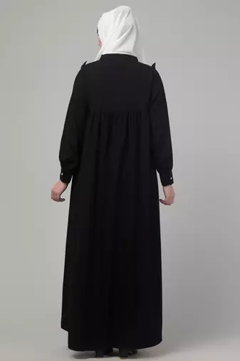 Black waist frill cuff sleeves flare abaya with hijab