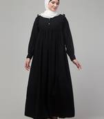 Black waist frill cuff sleeves flare abaya with hijab