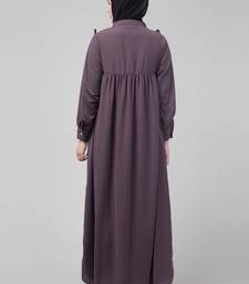 Purple waist frill cuff sleeves flare abaya with hijab