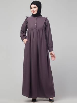 Purple waist frill cuff sleeves flare abaya with hijab 1
