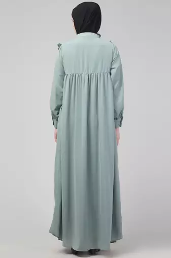 Sage waist frill cuff sleeves flare abaya with hijab