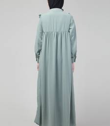 Sage waist frill cuff sleeves flare abaya with hijab