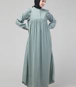 Sage waist frill cuff sleeves flare abaya with hijab