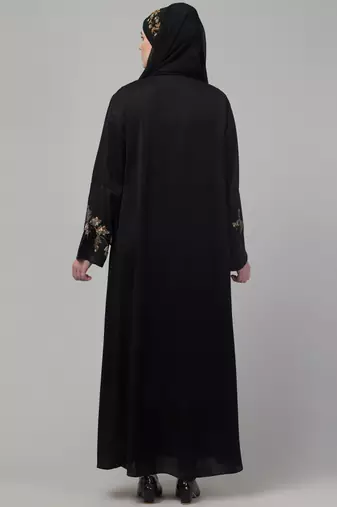 Black shine nida abaya with hand embroidery sleeve and hijab