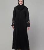 Black shine nida abaya with hand embroidery sleeve and hijab