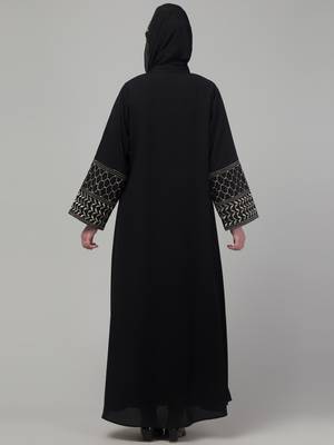 Black matt nida zari hand embroidery abaya with hijab 2