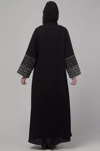 Black matt nida zari hand embroidery abaya with hijab