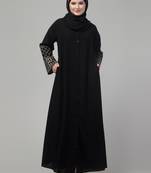 Black matt nida zari hand embroidery abaya with hijab