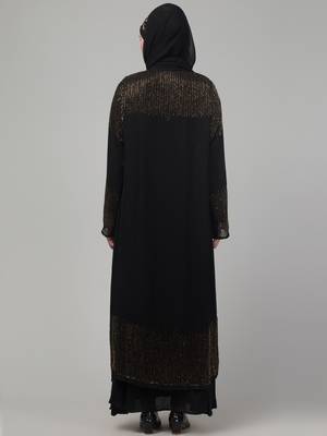 Black hand embroidered double layered abaya with hijab 2