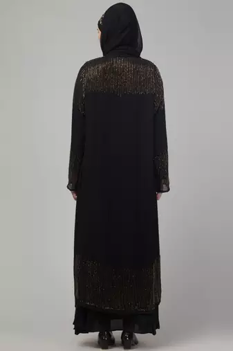 Black hand embroidered double layered abaya with hijab