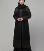 Black hand embroidered double layered abaya with hijab