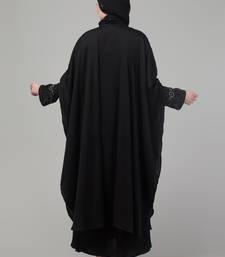 Black double layer front and sleeve hand embroidered abaya with hijab