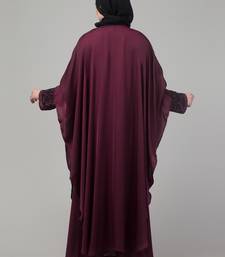 Wine double layer hand embroidered abaya with  contrast hijab