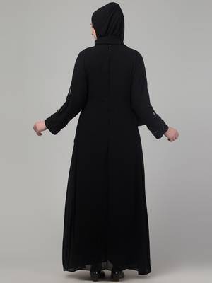 Black Georgette Sequin Embroidered Abaya with Hijab 2