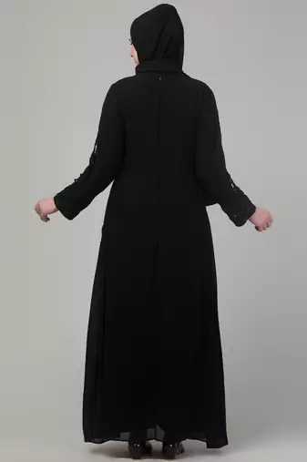 Black Georgette Sequin Embroidered Abaya with Hijab