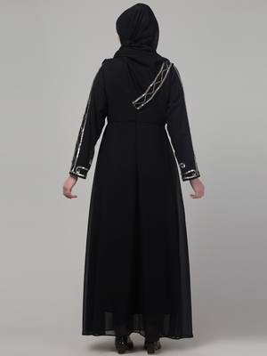 Black sequins hand embroidered abaya with embroidered hijab 2