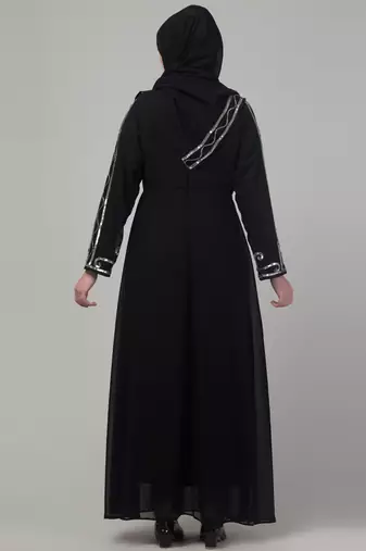 Black sequins hand embroidered abaya with embroidered hijab