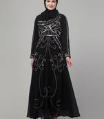 Black sequins hand embroidered abaya with embroidered hijab