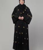 Black hand embroidered bell sleeves abaya with embroidered hijab