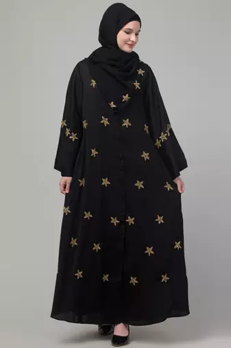 Black hand embroidered bell sleeves abaya with embroidered hijab