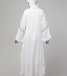 White sequins hand embroidered abaya with embroidered hijab